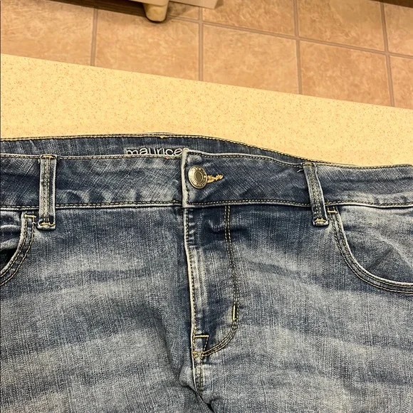 Blue Denim Jeans with Plaid Cuffs - Picture 3 of 5